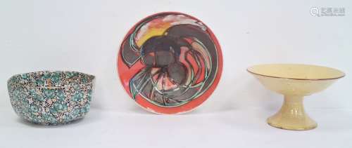 Poole pottery circular dish, red ground with abstract decoration, a Till & Sons 'Ye Olde English'