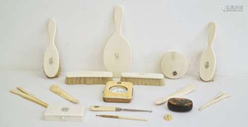 Early 20th century ivory-mounted dressing table set to include brushes, glove stretchers,