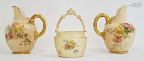 Royal Worcester blush ivory miniature bucket with loop handle, floral decorated, RN No.277736 1880