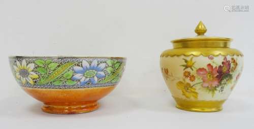 Royal Worcester blush ivory lidded pot pourri pot, reg no 102785 1281 and a Maling bowl, no.6342 (2)