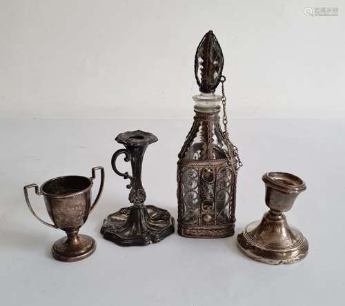 Late 19th/early 20th century silver-handled candlestick holder, Art Nouveau decorated, a miniature