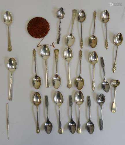 Quantity of assorted silver and plated teaspoons to include an Oriental(?) silver teaspoon with