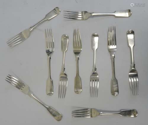 Set of six Victorian silver forks, rattail pattern, Sheffield 1896 and 1899, makers HW Ltd and