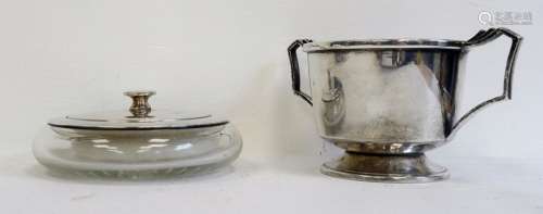 1930's silver two-handled trophy cup of squat form, on circular base, Birmingham 1934, makers E.W.H,
