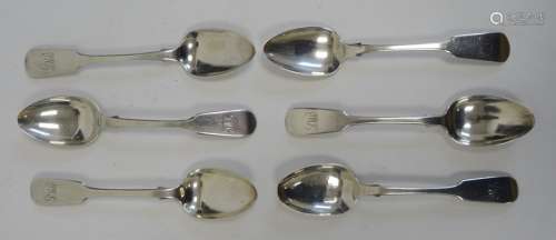 Set of four Victorian silver teaspoons, fiddle pattern, monogrammed to handle, London 1854, makers