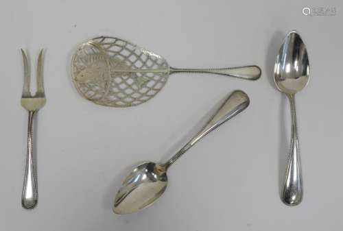 Foreign silver server set to include fish server in the form of a net catching fish, two serving