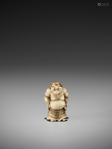 A SUPERB STAG ANTLER NETSUKE OF A SUMO WREST…