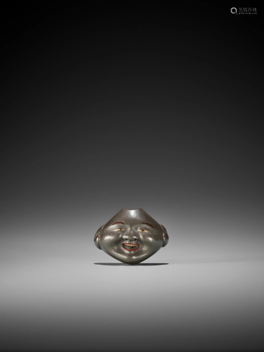 SHOMAN: A RARE LACQUERED MASK NETSUKE …