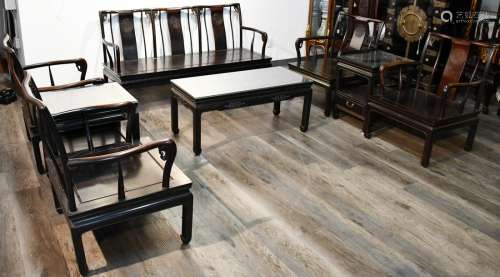 A SET OF EIGHT PIECES SUANZHI FURNITURE LATE QING