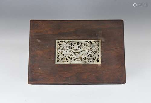 A HARDWOOD INSERT JADE MAHJONG BOX 19TH C