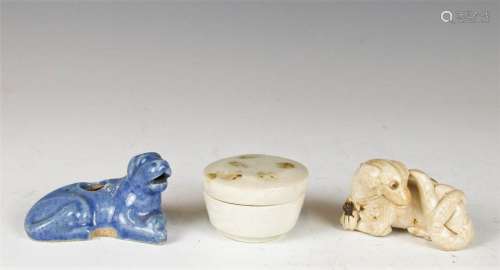 THREE PORCELAIN AND POTTERY ARTICLES, BEFORE YUAN
