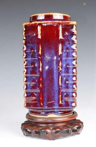 A FLAMBE GLAZED CONG VASE, QIANLONG MARK (HAIRLINE