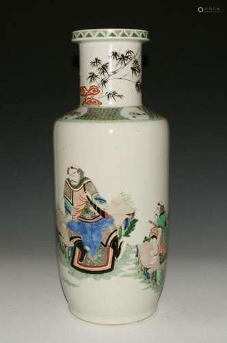 A FAMILLE VERT FIGURE VASE, 17-18 THC