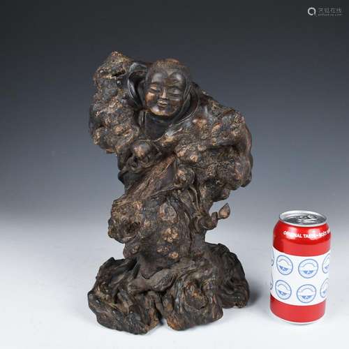 A WOOD CARVED LIU HAI AND TOAD QING