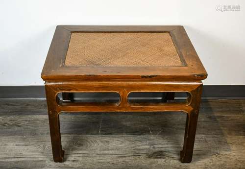 A TIELIMU SQUARE FORM STOOL WOVEN SEAT 18TH C