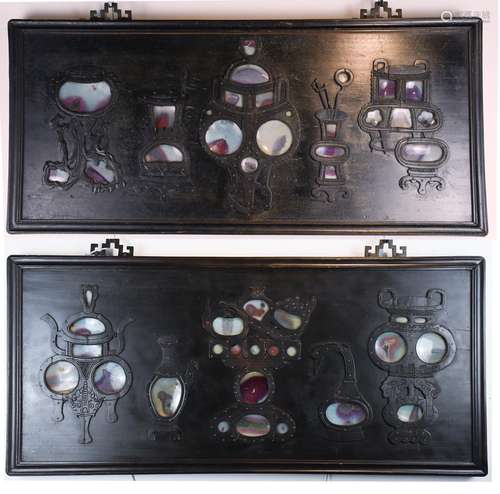 A PAIR OF JUNWARE PORCELAIN INSERT HANGING SCREEN 19TH