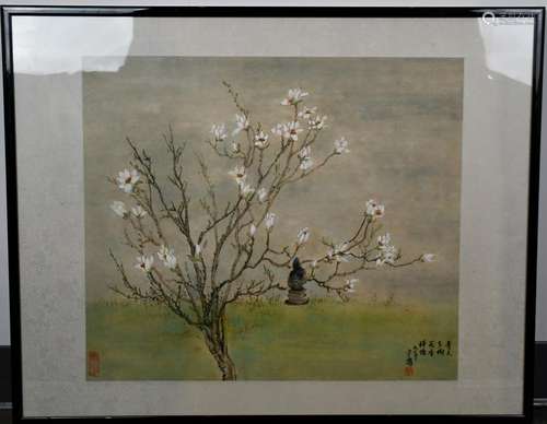 LIANG SHOUYONG(B1930) FLOWER AND BIRD WITH FRAME