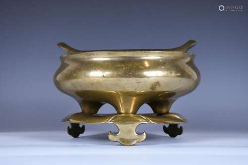 A GILT BRONZE LARGE CENSER WITH STAND 18-19TH C