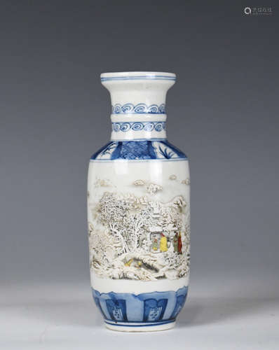 A BLUE AND WHITE ANCIENT STORY VASE