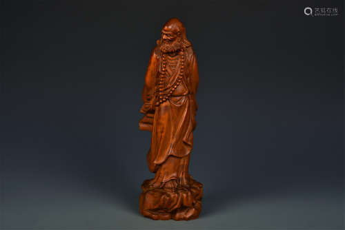 CARVED WOODEN FIGURE QING DYNASTY