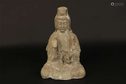 STRAW GLAZED SEATED GUANYIN