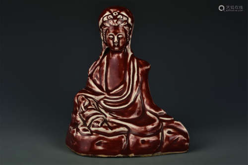 RED GLAZED SEATED GUANYIN QING DYNASTY