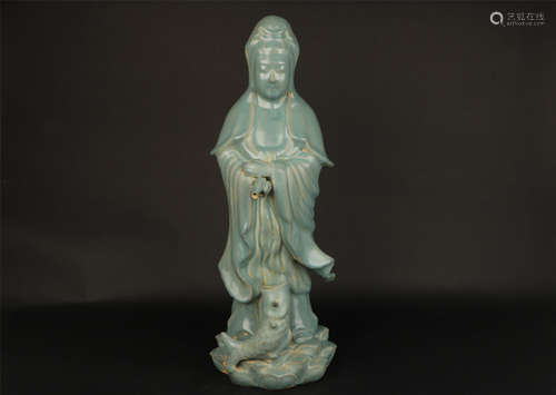 CELADON GLAZED STANDING GUANYIN