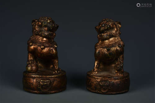 PAIR BRONZE LIONS QING DYNASTY