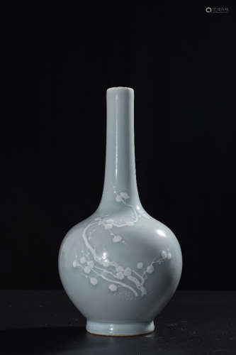 A Chinese Pea Green Glazed Porcelain Plum Blossom Vase