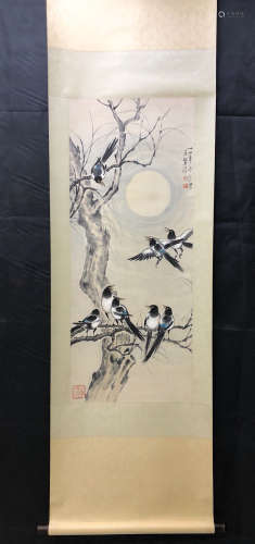 A Chinese Flower&bird Painting Scroll, Xu Beihong Mark