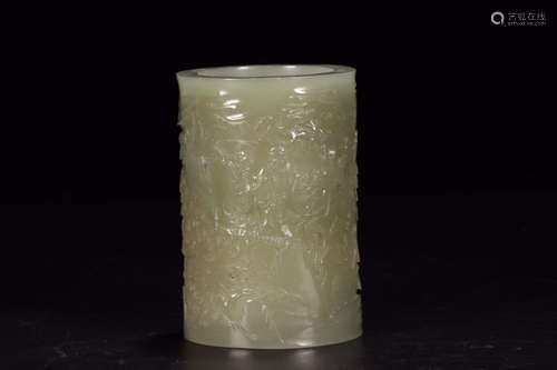 A Chinese Hetian Jade Carved  Brush Pot