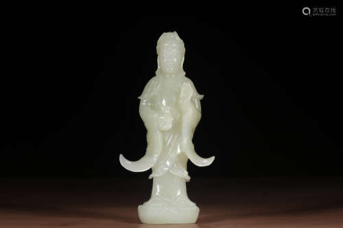 A Chinese Hetian Jade Carved Guanyin Statue