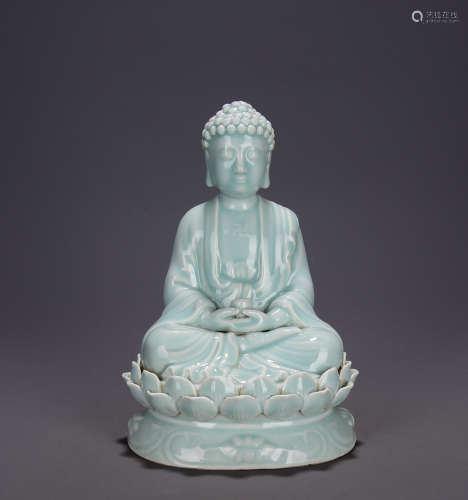 A Chinese Celadon-Glazed Porcelain Medicine Buddha Statue