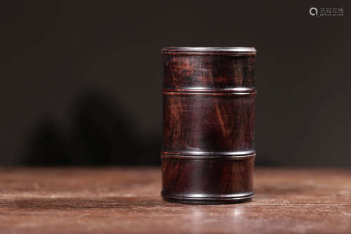 A Chinese Lobular Red Sandalwood Carved Box with Cover