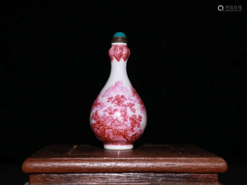 A Chinese Carmine Glazed Landscape Porcelain Snuff Bottle