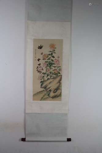 A Chinese Flower&bird Painting Scroll, Dong Shouping Mark