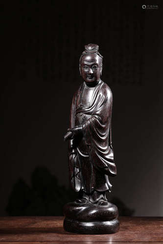 A Chinese Lobular Red Sandalwood Carved Figure Ornament