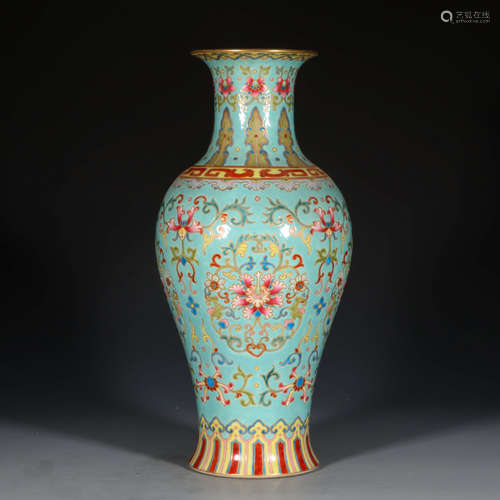 A Chinese Yellow Famille Rose Floral Porcelain Vase