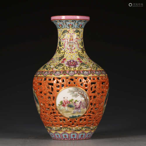 A Chinese Famille Rose Flower Piercing Porcelain Vase