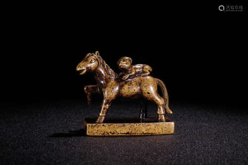 A Chinese Gild Copper Horse Seal