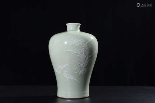 A Chinese Celadon-Glazed Porcelain Plum Blossom Vase