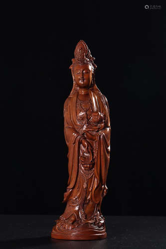 A Chinese Boxwood Guanyin Statue