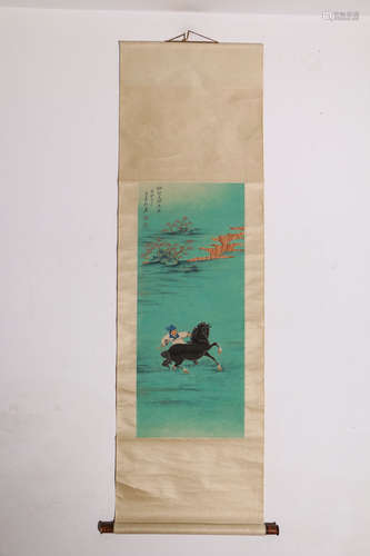 A Chinese Horse Painting Scroll, Zhang Daqian Mark