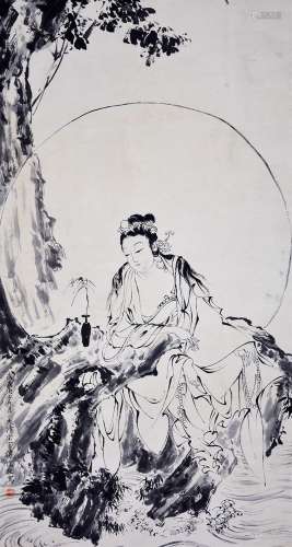 A Chinese Guanyin Painting, Pu Ru Mark