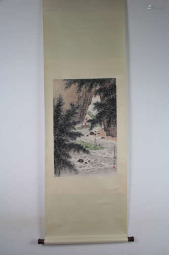A Chinese Landscape Painting Scroll, Qian Songyan Mark