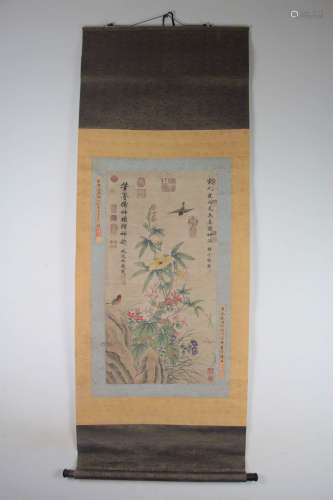 A Chinese Flower&bird Painting Scroll, Cui Bai Mark