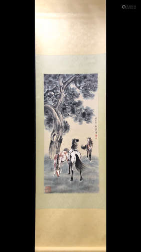 A Chinese Horse Painting Scroll, Xu Beihong Mark