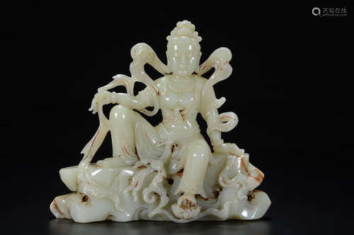 A Chinese Hetian Jade Carved Guanyin Statue