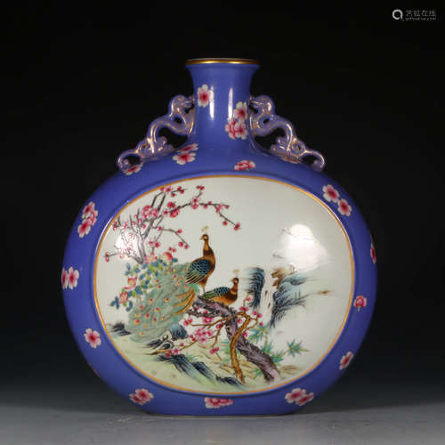 A Chinese Blue Glazed Landscape Floral Pattern Porcelain Vase