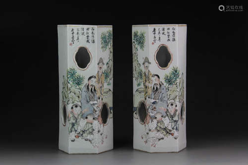 A Pair of Chinese Famille Rose Porcelain Hats Tube